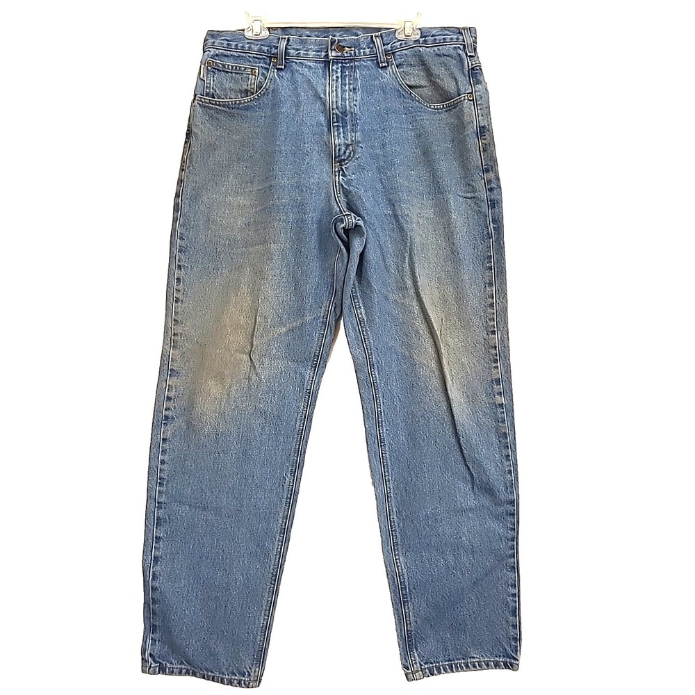 Mens Carhartt Jeans 38x32 Relaxed Fit High Rise Blue Bootcut